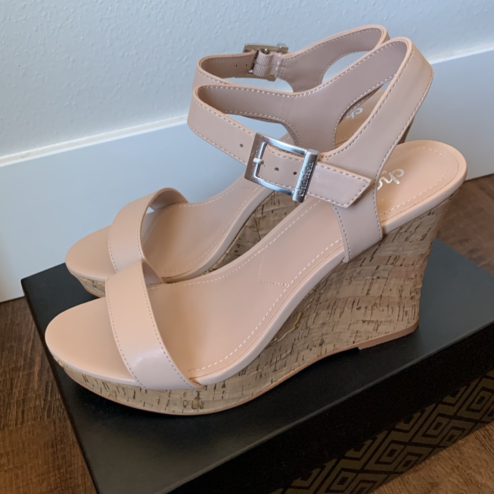 New! Lindy Faux Leather Wedge Sandal Nude Dress Shoe Heels
